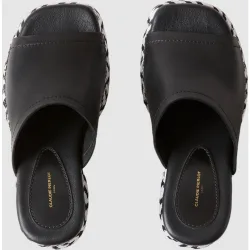 Mules con tacón de mujer de piel trenzado bicolor