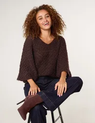 Pointelle Knit Batwing Jumper - ONE / CHOCOLATE - female
