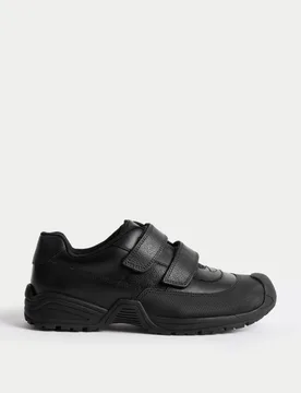 Kids' Leather Riptape School Shoes (2½ Large - 9 Large) Black male - M&S - FashionsVida
