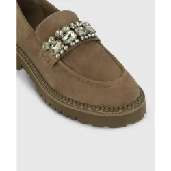 Mocasines de mujer en ante con adorno en copete