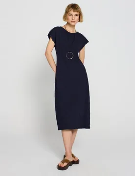 Vestido cuello barca texturado - Escorpion - FashionsVida