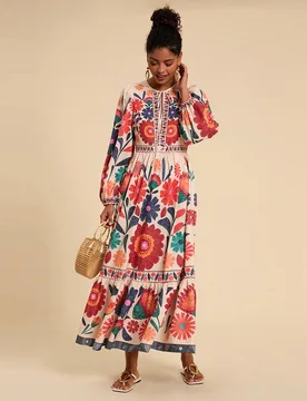 Vestido largo de manga larga con estampado floral y lazo, ropa de otoño, vestidos elegantes para mujer, vestidos de mujer de otoño, vestidos mexican - Shein - FashionsVida