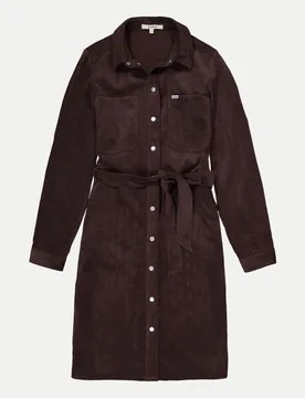 Hemdblusenkleid aus Cord Braun L - Garcia - FashionsVida