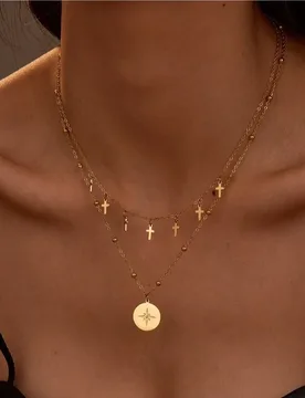 Vintage Double Layer Necklace Cross Charm Star Coin Pendant Chain Stainless Steel Adjustable Beaded Chain Bohemia Jewelry - Aliexpress - FashionsVida