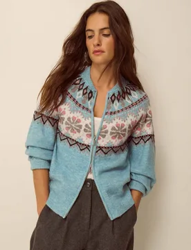 Patterned Crew Neck Cardigan Blue Mix female - Monsoon - FashionsVida