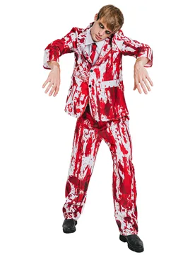 Zombie Bräutigam-Kostüm für Herren 3-teilig weiß-rot - male - KARNEVAL-MEGASTORE - FashionsVida