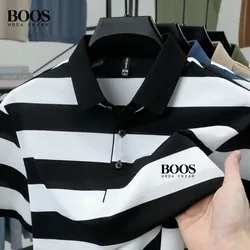 New Summer High-Quality Striped Short-Sleeved Polo Shirt for Men, Fashionable and Casual, Breathable, Silky and Cool T-Shirt Top