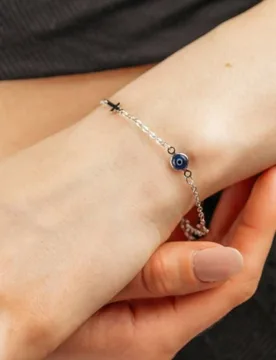 Unisex Gold & Silver Evil Eye Cross Christian Charm Protection Bracelet Size: 8 - Silver - Size: 8 - The Colourful Aura - FashionsVida