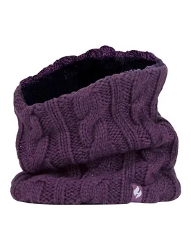 Womens Cable Knit Thermal Fleece Lined Neck Warmer - - Size: ONESIZE - Heat Holders - FashionsVida