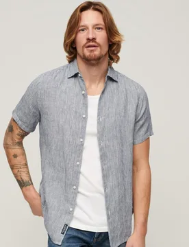 Superdry Herren Studios Freizeithemd aus Leinen Marineblau - Größe: M - 84.99 - FashionsVida