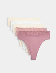 Pk Cotton Blend High Waisted Thongs Dusky Pink female