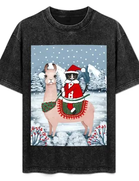 Santa Claws Cat and Llama T-Shirt Plus Size Loose Short Sleeve Top - Aliexpress - FashionsVida