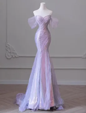 Sleeveless 2026New Luxury Evening Dress Off The Shoulder Sequined Banquet Mermaid Prom Dress Lace Up Vestido De Novia - Aliexpress - FashionsVida