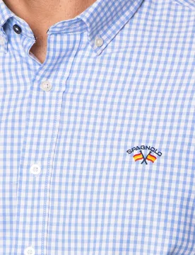 Camisa de hombre classic de cuadros en celeste - Spagnolo - FashionsVida