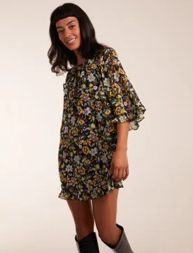 Floral Raglan Sleeve Tunic Dress - S / MULTI - female - Blue Vanilla - FashionsVida
