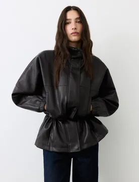 Chaqueta efecto piel con ajustables en cintura de mujer - Tintoretto - FashionsVida