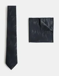 Silk Wool Jacquard Tie & Handkerchief Set Nightshade male