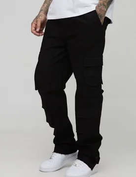Mens Tall Relaxed Washed Raw Popper Hem Cargo Trousers - Black Cotton - Size 2xl - boohooMAN - FashionsVida