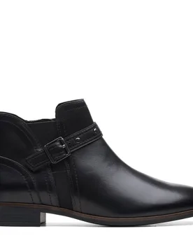 Women's Trish Strap Black Leather Ankle Boots Size: 4-Standard Fit - Black - Size: 4-Standard Fit - Clarks - FashionsVida