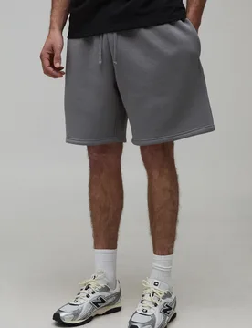 Mens Basic Relaxed Fit Jersey Short - Charcoal Cotton - Size Large - boohooMAN - FashionsVida