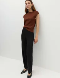 Jersey Straight Leg Trousers with Stretch Black female
