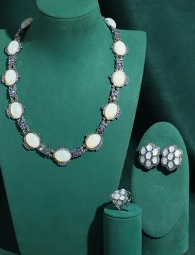 Vintage White Glazed Blue Rhinestone Hollow Out Flower Jewelry Sets Brand Design Luxury Necklace Earrings Ring Trendy Gift New - Aliexpress - FashionsVida