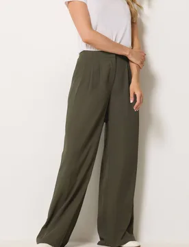 Women's Tall Pleated Wide Leg Trousers in Olive Size: 24L - Olive - Size: 24L - Long tall sally - FashionsVida