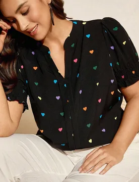 Camisa informal de mujer de talla grande con estampado floral tejido, apropiada para Año Nuevo, San Valentín, Acción de Gracias, Navidad, Pascua, D - Shein - FashionsVida