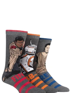 Pair Assorted Star Wars New Heroes BB-8, Rey and Finn Socks Men's 11-13 Mens - - Assorted - Size: 11-13 Mens - Film & TV Characters - FashionsVida