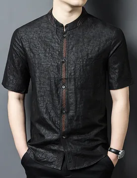 Men 100 Mulberry Silk Chinese Collar Short Sleeve Shirt Summer Comfortable Breathable - Aliexpress - FashionsVida