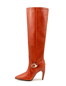 Arden Furtado Women's Knee High Boots Pointed Toe Super High Heel Slip-On Large Size Modern Alien Heel Metal Buckle - Aliexpress - FashionsVida