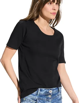 Basic T-Shirt Style Lena Schwarz S - CECIL - FashionsVida