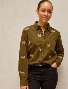 Pure Cotton Cord Embroidered Shirt Khaki female - White stuff - FashionsVida