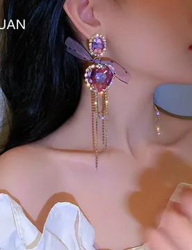 FYUAN Big Purple Heart Crystal Earrings for Women Bijoux Long Tassel Geometric Rhinestone Dangle Earrings Statement Jewelry - Aliexpress - FashionsVida