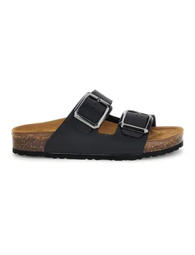 Ciabatte nere doppia fibbia sottopiede in vera pelle 31801Q 37 - BIOMODEX - FashionsVida