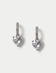 Platinum Plated Heart Drop Earrings Silver female