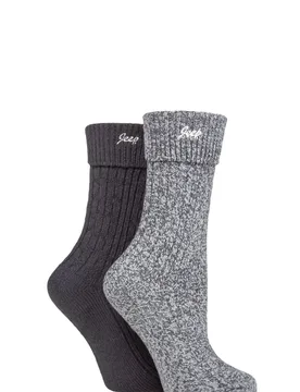 Women's 2 Pair Super Soft Turn Over Top Polyester Boot Socks Charcoal / Slate 4-8 Ladies - Grey - Size: Small - Jeep - FashionsVida