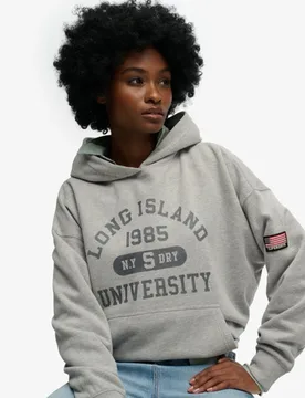 Superdry Damen Baumwolle Logo Druck Essentials Kapuzenpullover in Lockerer Passform, Grau - Größe: 42 - 64.99 - FashionsVida
