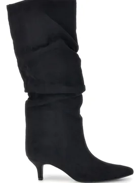 Stivali neri in effetto suede con gambale drappeggiato e tacco basso P779 36 - THE FIRST - FashionsVida
