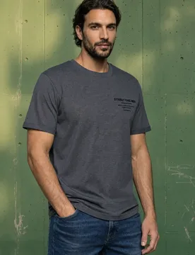 Street One T-Shirt mit Rundhals und Chestprint male Blau - Street One MEN - FashionsVida