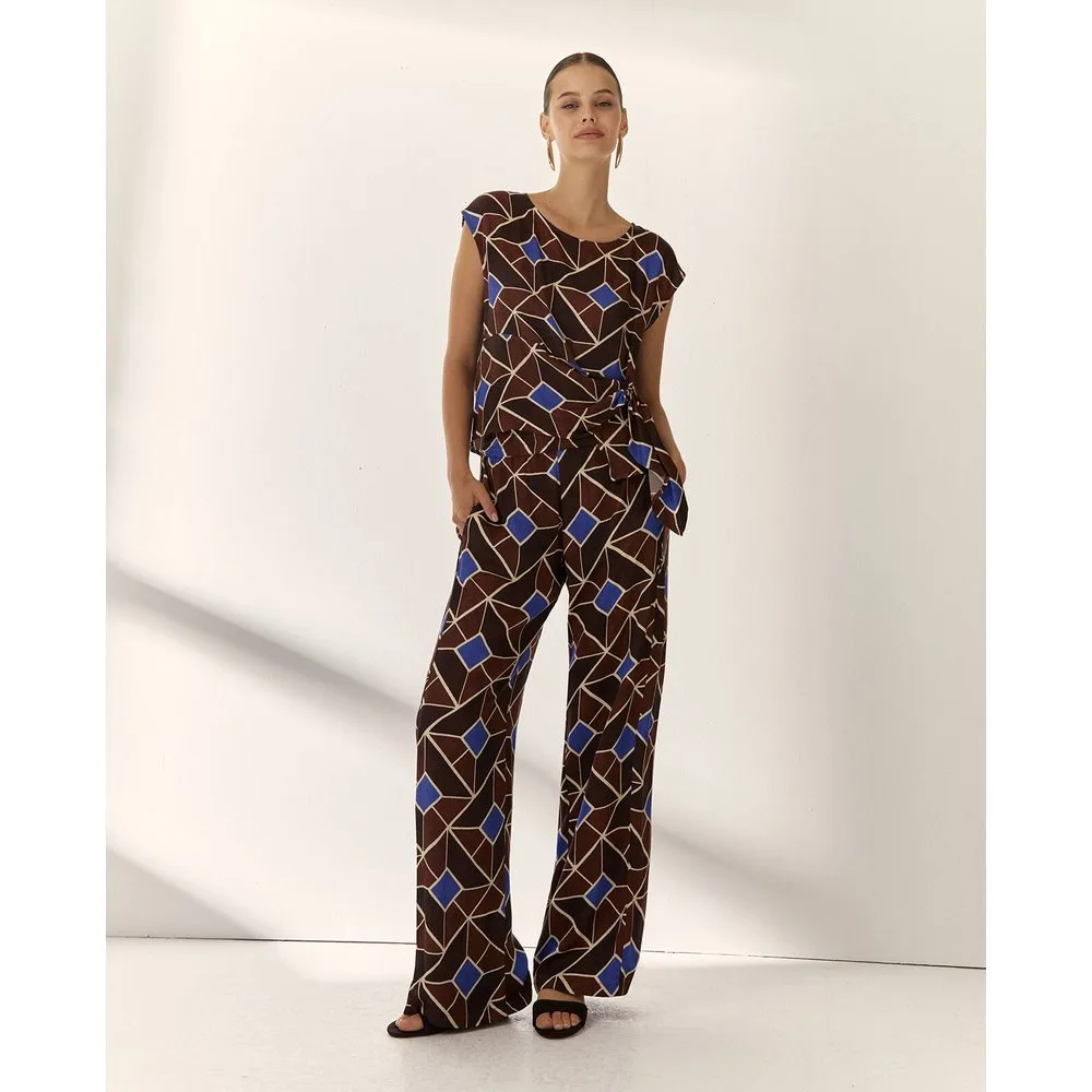 Blusa de mujer sin mangas estampada geométrica - Paz Torras - FashionsVida