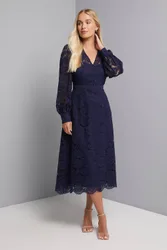 Women's Petite Lace Fit & Flare Midi Dress in Navy Size: 18 - Navy - Size: 18