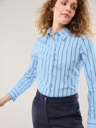 Hemdbluse aus Baumwolle gestreift, #noch offen: Größenlauf, Farbe Blau, 38, reine Baumwolle mechanischer Stretch Damen