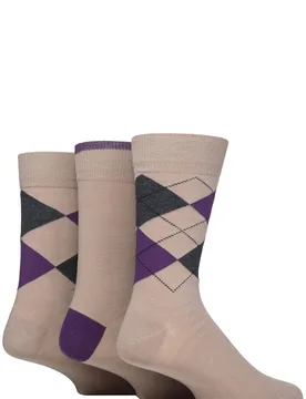 Mens 3 Pair New Waverley Cotton Argyle Patterned and Plain Socks Beige 7-11 Mens - Brown - Size: 7-11 Mens - Glenmuir - FashionsVida