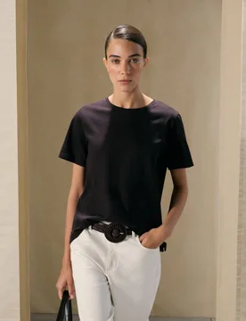 Camiseta de mujer lisa de manga corta con cuello caja - Woman El Corte Inglés - FashionsVida