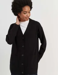 Wool Rich V-Neck Longline Cardigan Black female