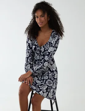 Elasticated Sweetheart Neck Mini Dress - 10 / NAVY - female - Blue Vanilla - FashionsVida