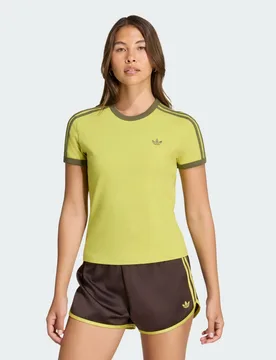 T-SHIRT 3 STRIPES SLIM S Preloved Lime / Olive Strata - Adidas - FashionsVida