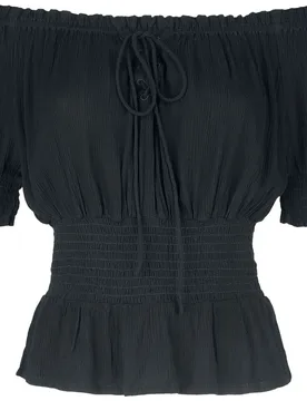 Gothic T-Shirt - Off Shoulder Shirt With Smocked Details - L bis XL - für Damen - Größe XL - schwarz - Frauen - female - Gothicana by EMP - FashionsVida