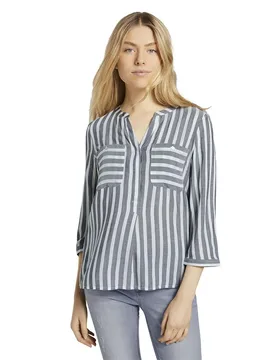 Camicia A Maniche 3/ Offwhite Navy Vertical Stripe 38 - Tom tailor - FashionsVida